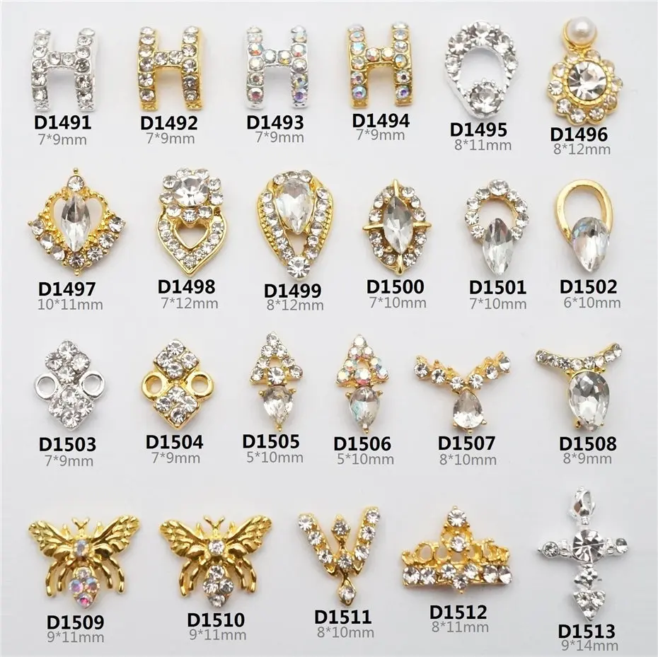 20 шт./лот 3D Капля воды бабочка корона сплав дизайн ногтей металлические стразы