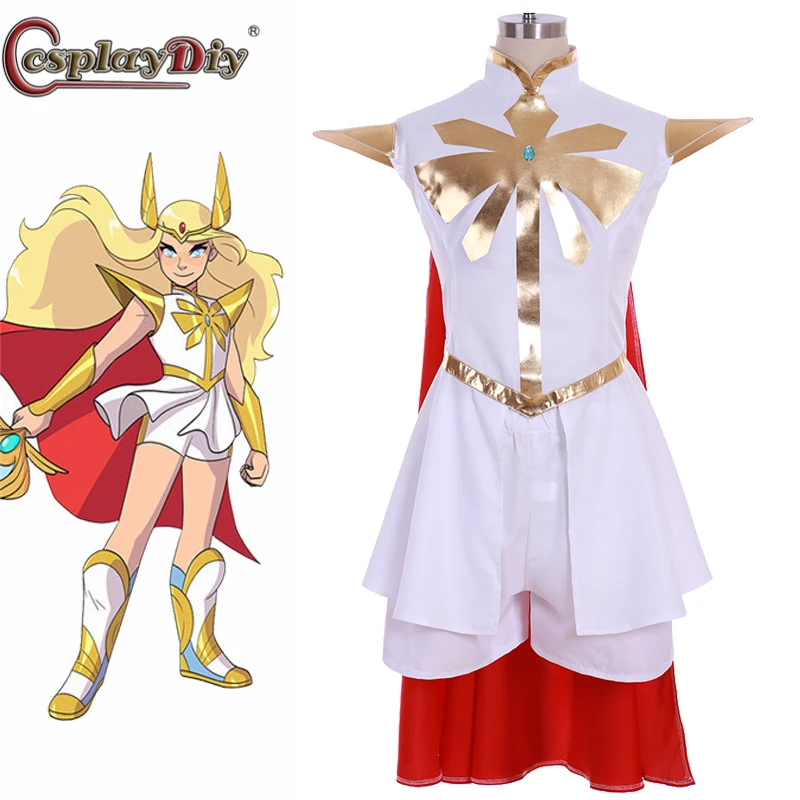 Cosplaydiy She-Ra: Принцесса мощности Косплей она Ra костюм Adora платье с плащом Хэллоуин |