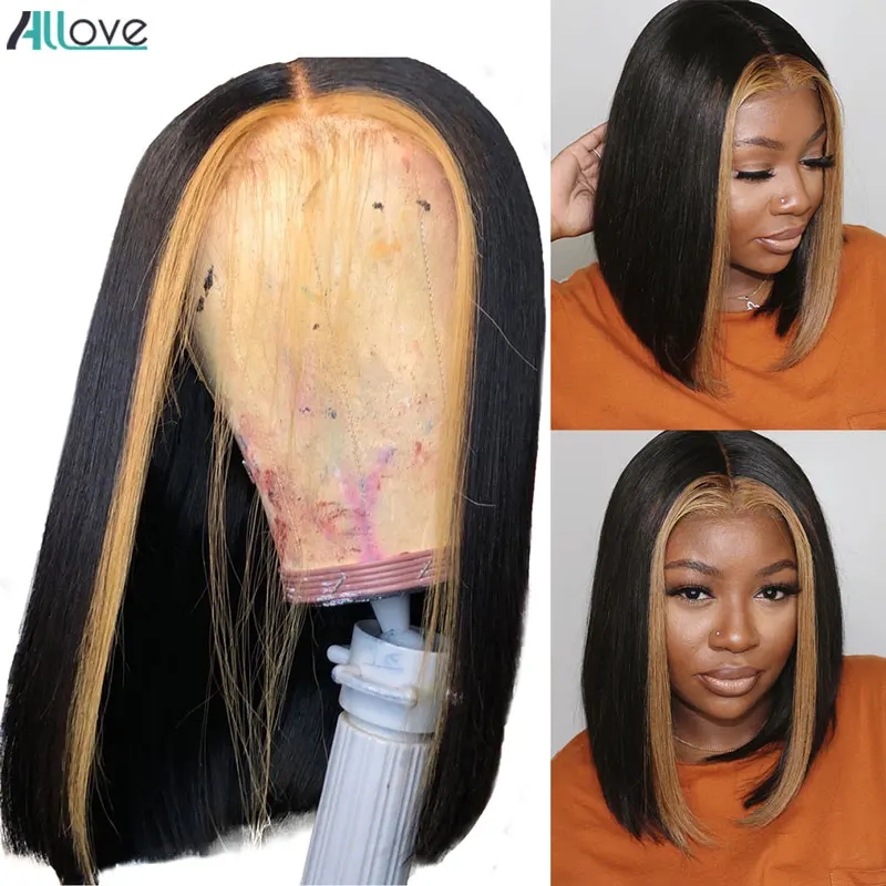 

Allove Short Bob Lace Front Wigs Highlight Wig Lace Front Human Hair Wigs For Women 99J Wig Honey Blonde 13X4X1 Lace Part Wig