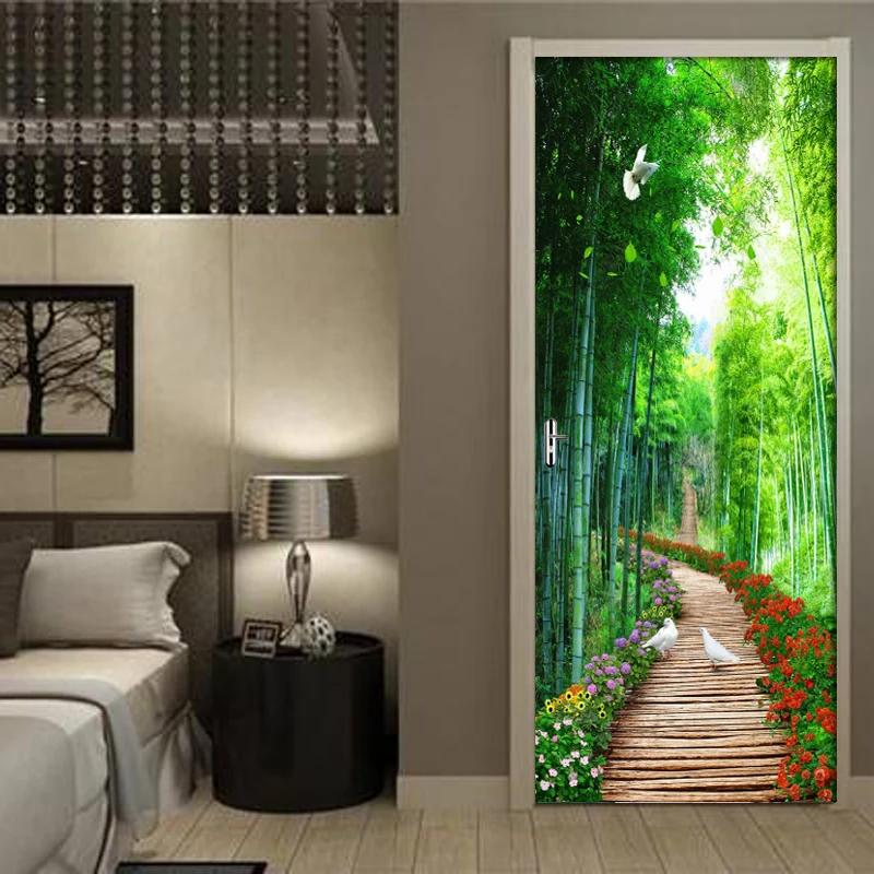 Водостойкая самоклеящаяся дверная наклейка из ПВХ зеленая деревянная доска