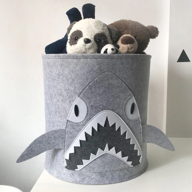 Cartoon Animal Felt Storage Bucket Dirty Clothes Toy Round Lion Shark Elephant Pattern | Дом и сад