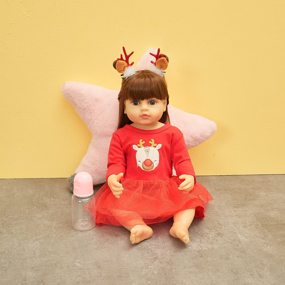 

CONUSEA 48CM Soft Silicone Reborn Dolls with Elk Headdress Toys Baby Realistic Doll Reborn Toddler Bonecas Reborn Doll for Girls