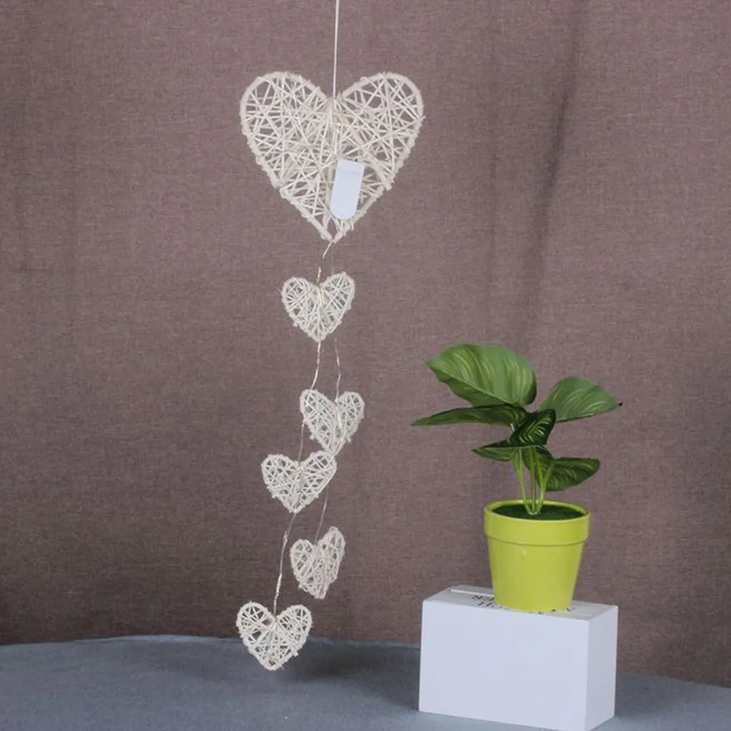 Деревянный ротанговый подвесной светильник в форме сердца для комнаты ночник