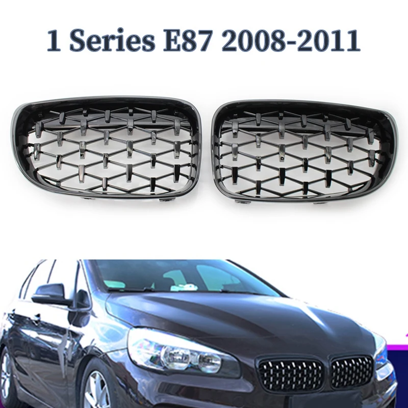 

Car Front Kidney Grill, Pair Front Hood Diamond Grille Grill For-BMW 1 Series E87 118I 120I 125I 2008-2011