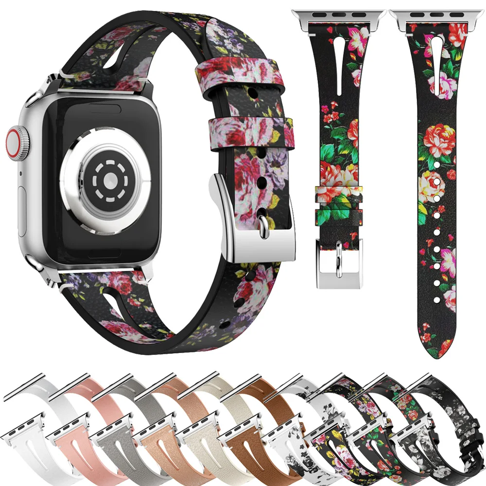 Ремешок из натуральной кожи для Apple Watch Band Series 4 3 2 1 38 мм 42 40 44 сменный Браслет