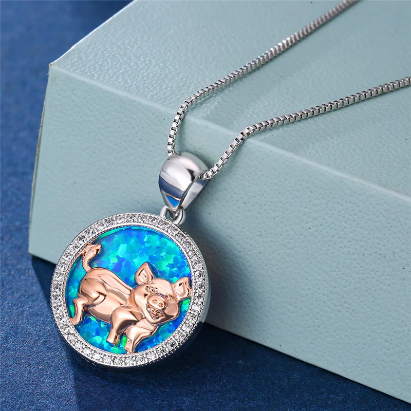 Уникальные женские большие круглые подвески в виде Свинки ожерелья серебряного