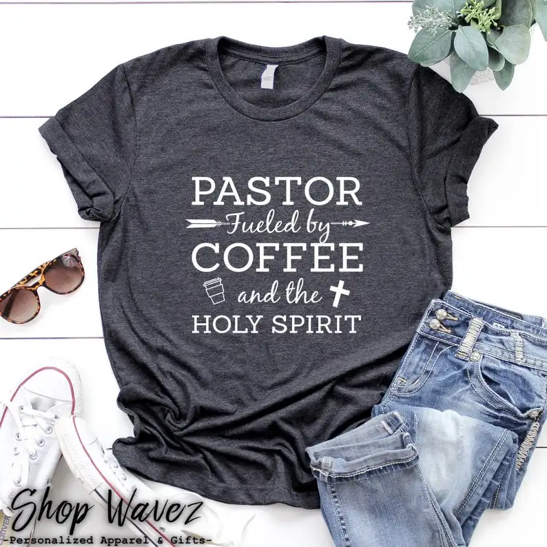 

Пасторальный Забавный подарок рубашка христианская вера жизнь питание кофе и Святой Дух буква Хлопковая женская одежда футболки с коротки...