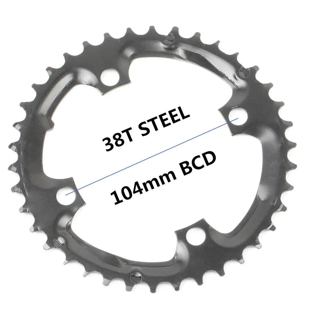 38T STEEL Круглая цепь MTB горный велосипед 104BCD 22T 24T 32T 34T 38T 42T 44T шатуны стали алюминиевый сплав зубная пластина запчасти - Цвет: 38T STEEL