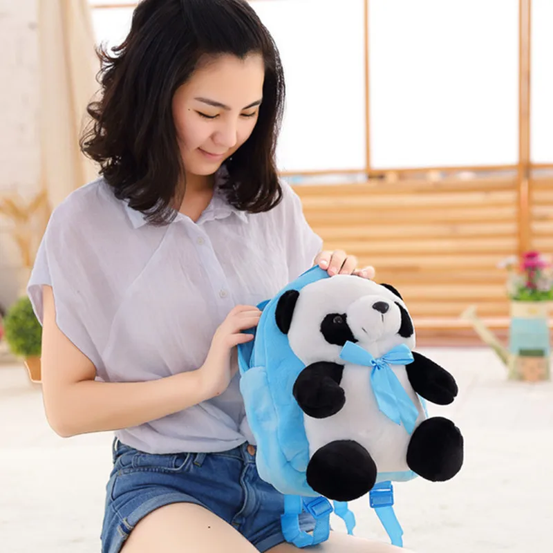 

25X30CM Pink Red Black Green Blue Watermelon Plush Panda Backpack For Kids Bag