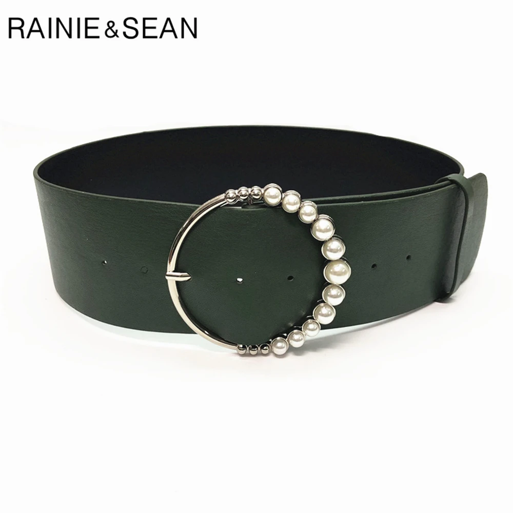 Ремень женский широкий из экокожи с жемчужной круглой пряжкой 90 см|Женские ремни|