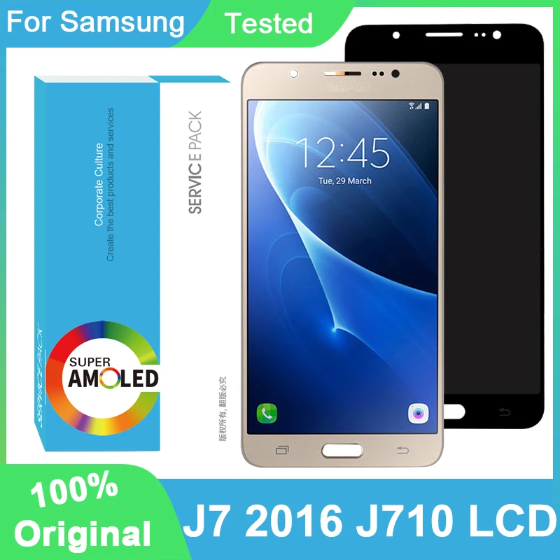 

100% Оригинальный AMOLED 5,5 ''дисплей для Samsung Galaxy J7 2016 SM-J710F J710M Полный ЖК сенсорный экран дигитайзер Запасные части