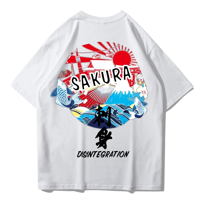 Японская Мужская футболка с принтом в стиле хип хоп из 100% хлопка свободная летняя