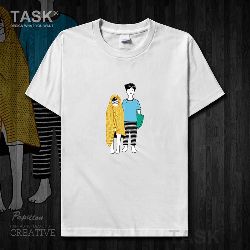 

Couple lovely cartoon funny print men's t-shirt Small fresh style short sleeve cotton Tees trend casual Streetwear tops 03 0002