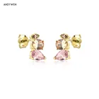 ANDYWEN 925 Стерлинговое Серебро 2021 пробы три циркона розового цвета шампанского Женская драгоценность в стиле рок панк Свадебная бижутерия подарок