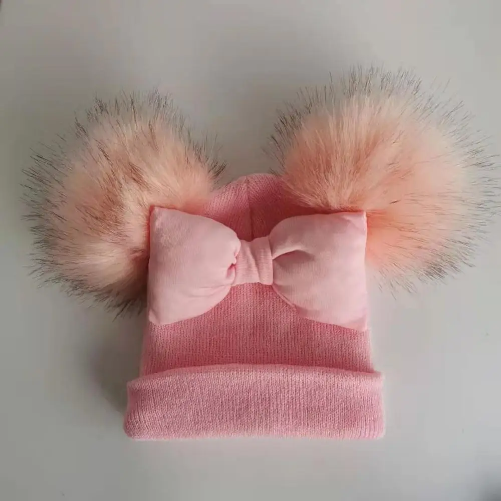 3 pink Хлопковая разноцветная шерстяная шапка с большим бантом-бабочкой для малышей, Шапка-бини для девочек, реквизит для фотосессии - Цвет: 3 pink