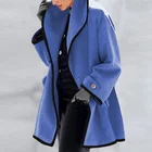 Женское зимнее шерстяное пальто с капюшоном, однотонный длинный кардиган в стиле ретро на одной пуговице с длинным рукавом и карманами, верхняя одежда, 2021