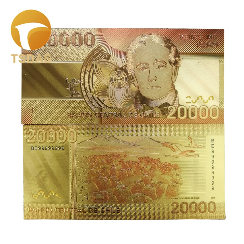 5 шт. Чили 1000-20,000 золотые банкноты Красочные 24k Gold Фольга банкнот для Сувениры, золотые банкноты