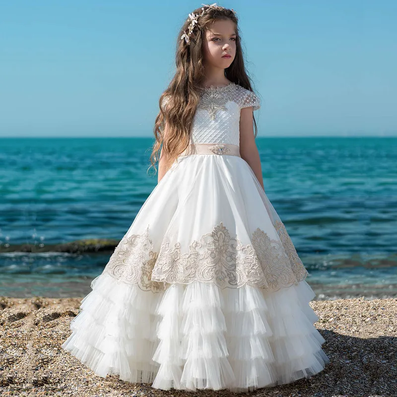

Цветочные платья для девочек, Свадебное бальное платье, фатиновое длинное платье для первого причастия, маленькая девочка