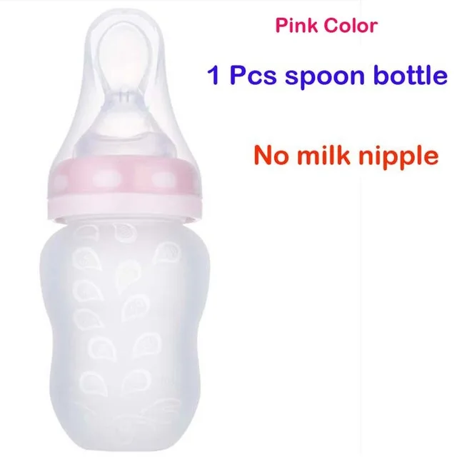 Pink 2 в 1 силиконовая детская бутылочка, Детская молочная силиконовая насадка на бутылочку для кормления(ложка бонусом), детская ложка, рисовая паста, бутылочка для кормления - Цвет: Pink