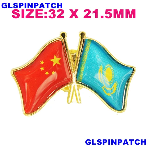 Казахстан перекрестный флаг дружбы двойная страна брошь на лацкан заколка США Великобритания Франция Чили Россия Саудовская Аравия Япония Испания значок - изображение