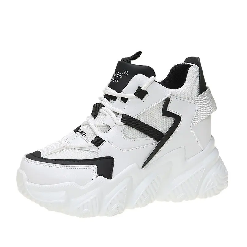 

Spring Women Platform Chunky Sneakers 9cm High Heel Lace-up Casual Vulcanize Shoes Designer Breathable Mesh Dad Shoes Sneakers