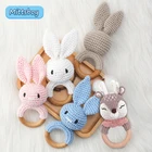 Кольцо-погремушка детское деревянное, детская погремушка-прорезатель для зубов, в виде льва, слона, оленя