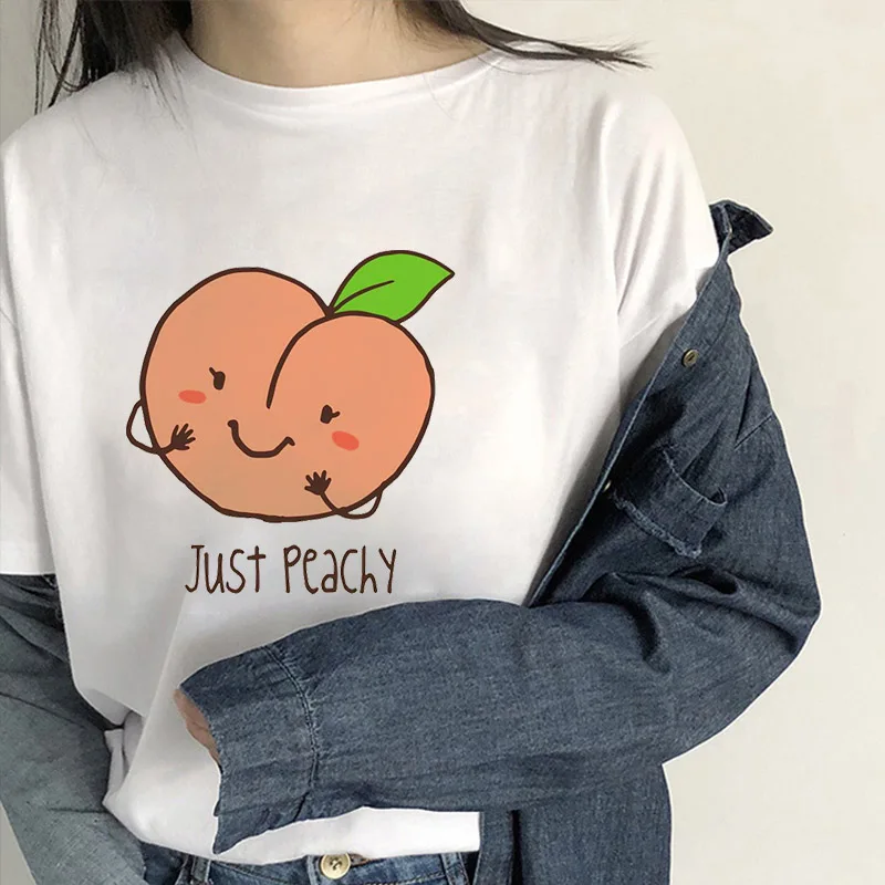 

Women T shirt Peach Cartoon Printed Fashion Casual 90s Tee Women's Tshirt for Female Shirt Harajuku Clothes Top Graphic T-shirt