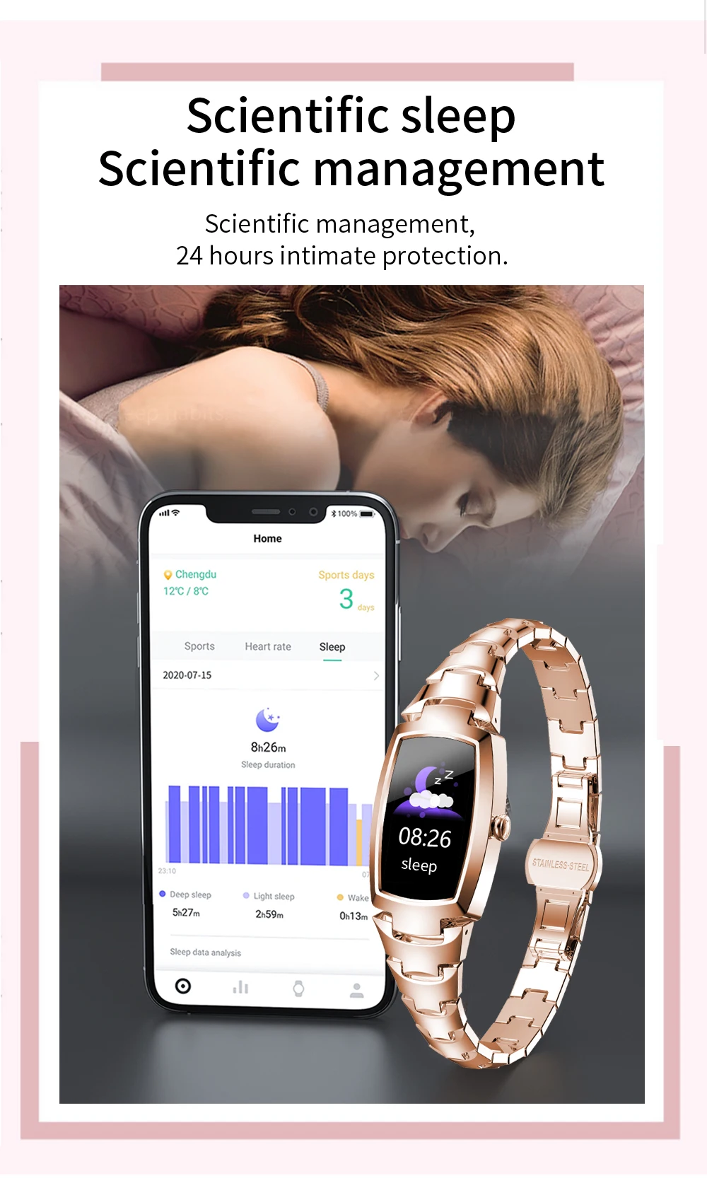 Torntisc H8 Pro Мода Смарт-часы Женщины IP67 Водонепроницаемый монитор сердечных
