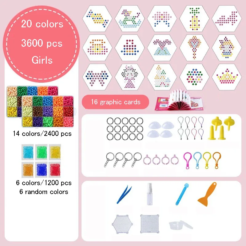 

20 Colors 3600pcs 4mm Magic Water Soluble Fog Beads Toys for Children Manual DIY Handmade Jigsaw Puzzle Boys and Girls Gift Sets