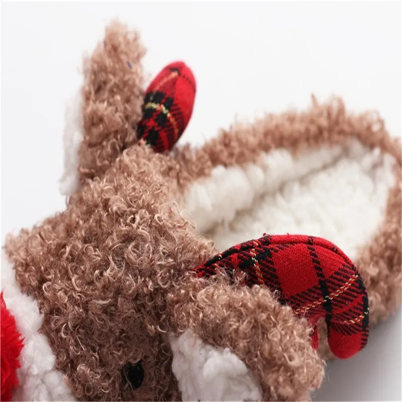 Зимние Для женщин рождественские Тапочки женские Теплый плюш милые лось олень