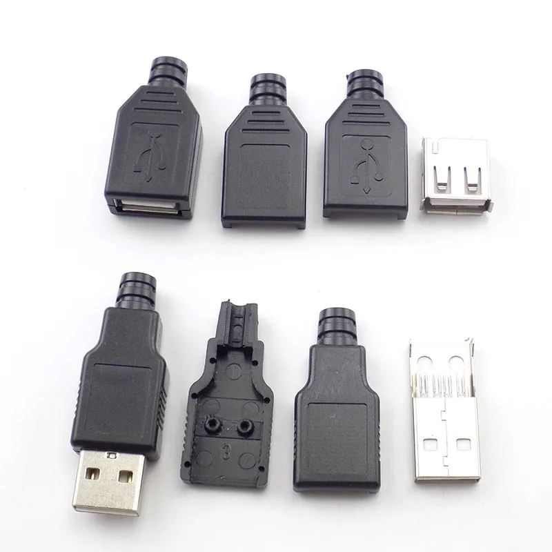 

10 шт. USB 2.0 тип A Мужской Женский 4-контактный разъем с черным пластиковым покрытием dia.3.2мм Type-A vUSB2.0 DIY наборы