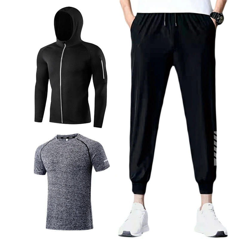 

Men Running Tracksuits 2021 Ropa Deportiva Hombre Quick Dry Wear Jogging Sportswear 3PCS Suit For Fitness Conjuntos Masculinos