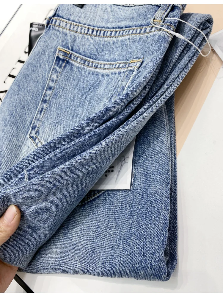 

111764 2021 New Spring Summer Trendy Brand Luxury Design High Waist Side Zipper Straight Leg Pants Trendy Brand Luxury Jeans A2