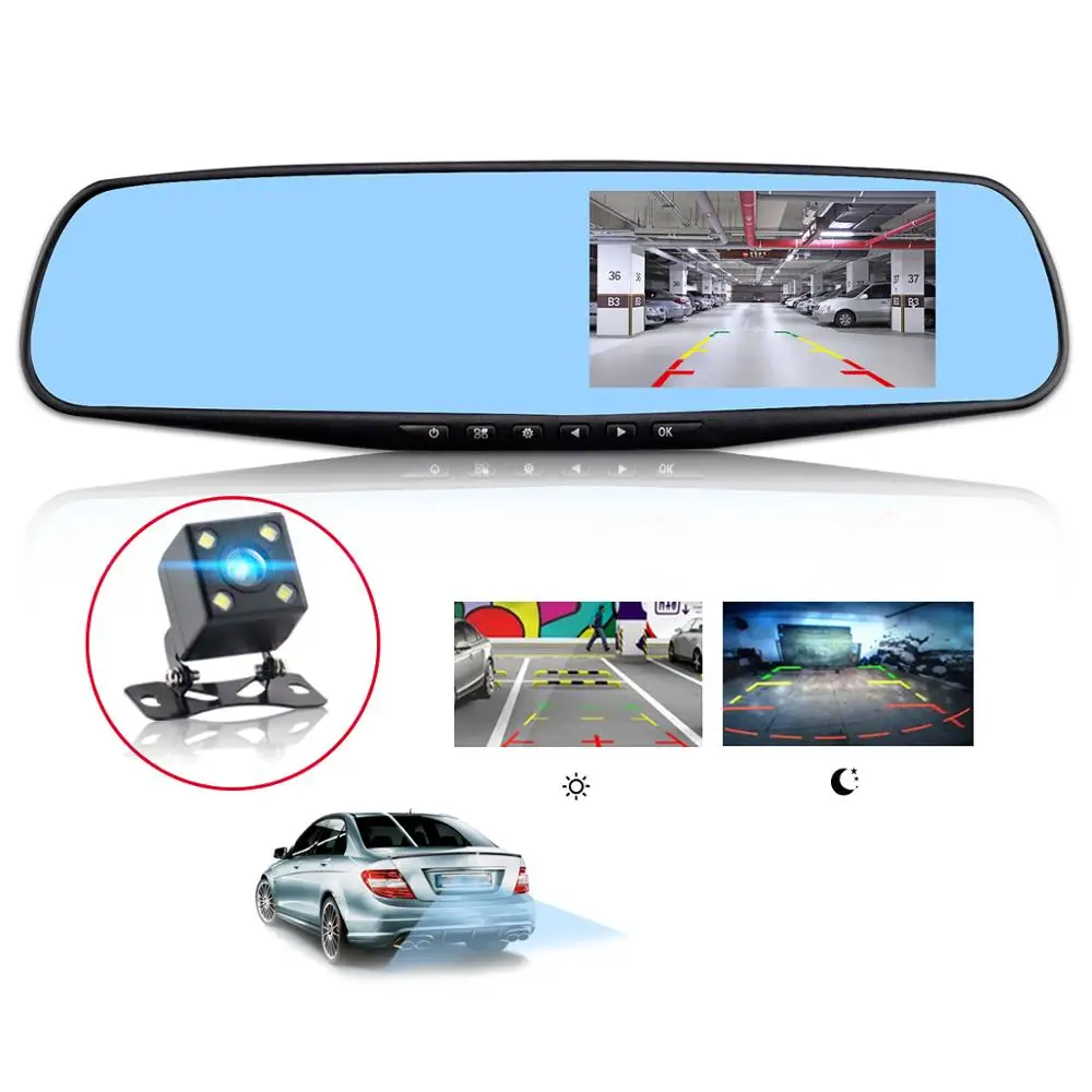 Авто 4 3 дюймов Автомобильный видеорегистратор Камера авто Full HD 1080P зеркало