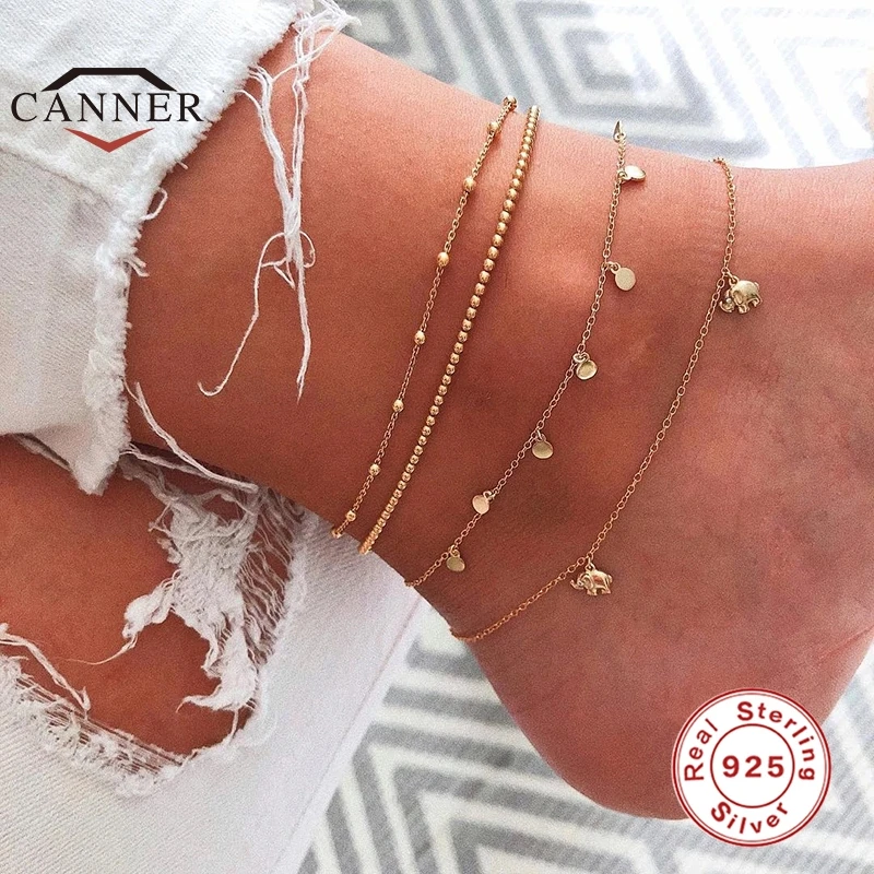 Женские ножные браслеты CANNER из настоящего серебра 925 пробы в простом стиле милые
