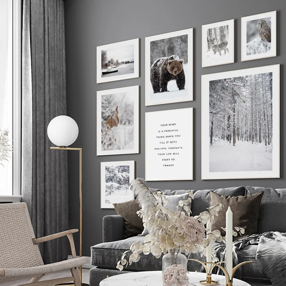 

Forest Bear Deer Winter Snow Landscape Wall Art Canvas Painting Nordic Posters And Prints Wall Pictures For Living Room Decor