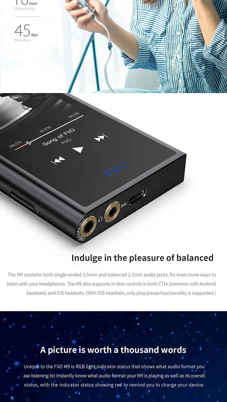 FiiO Android-based M9 HIFI музыкальный MP3-плеер с сбалансированным выходом/поддержкой wifi/Air Play Bluetooth 4,2 aptx-HD/LDAC DSD128 USB DAC