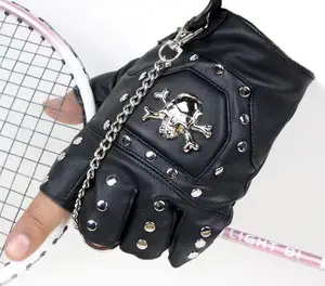 Перчатки унисекс из искусственной кожи, с заклепками и черепами, модные, до середины пальцев, в стиле хип-хоп, панк-перчатки