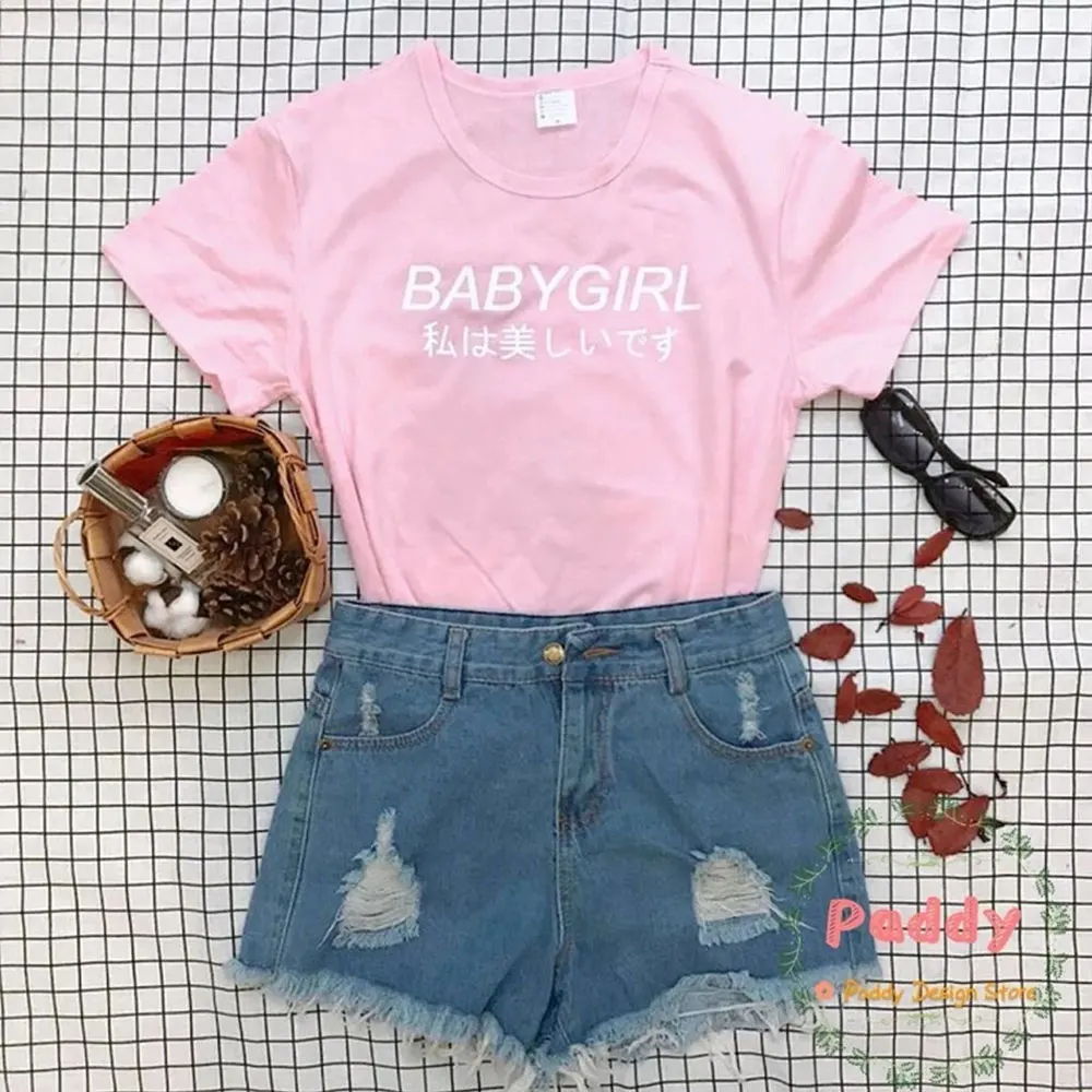 Футболка BABYGIRL с надписью в японском стиле футболка принтом Tumblr женская модная