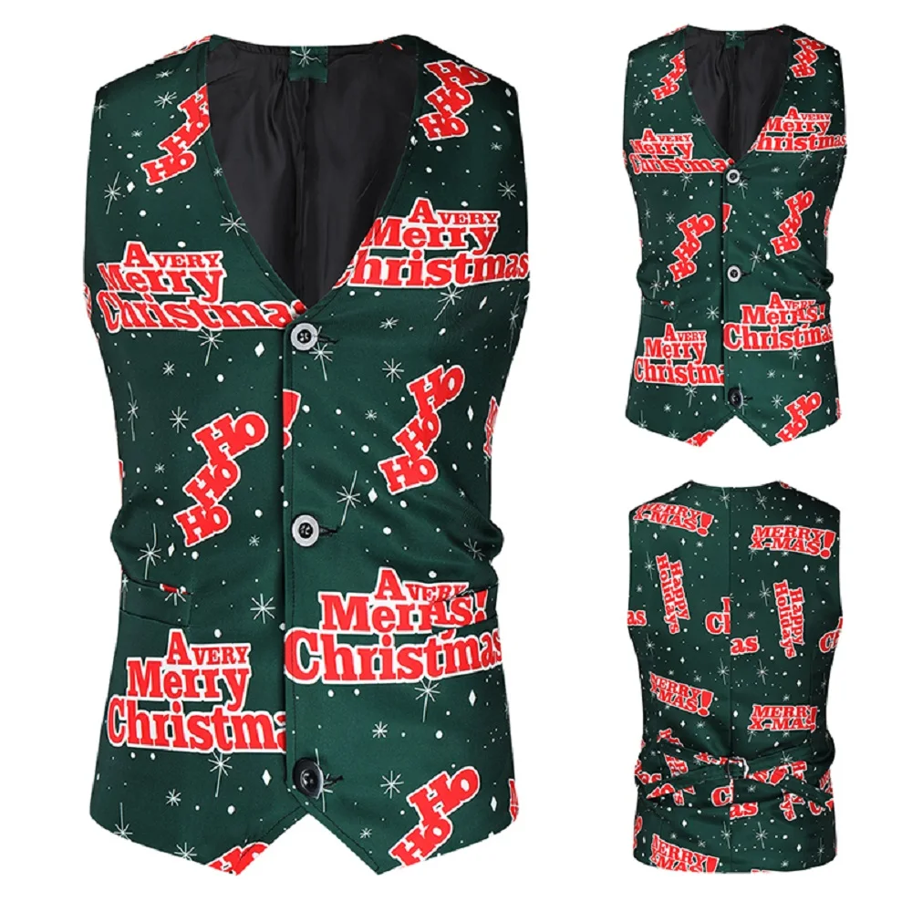 

Vests Men 2020 Autumn Winter New Fashion Leisure Men's 3D Alphabet Printing Christmas Slim Waistcoat for Men
