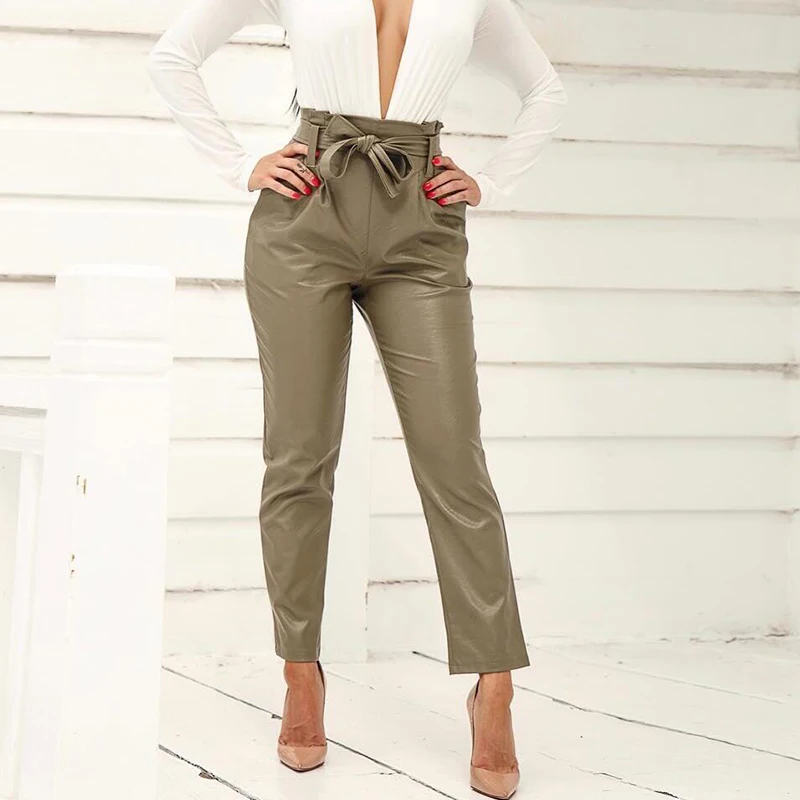 Женские шаровары из искусственной кожи повседневный пояс с высокой талией