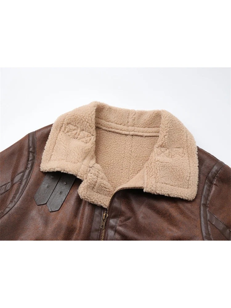 Женская меховая куртка с поясом на молнии свободная теплая зимняя винтажная