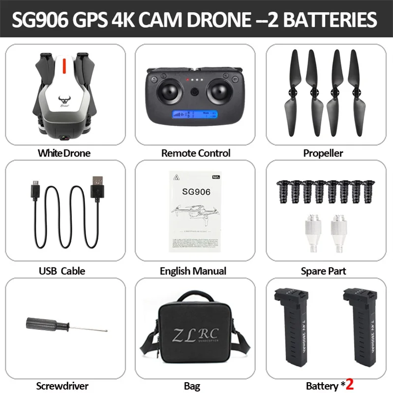 white 2B SG906 мини-Дрон gps 5G Wi-Fi FPV RC zangao Selfie 4 K бесщеточный Дрон com Câmera HD RC Квадрокоптер dobravel Dron VS VISUO XS809 - Цвет: white 2B