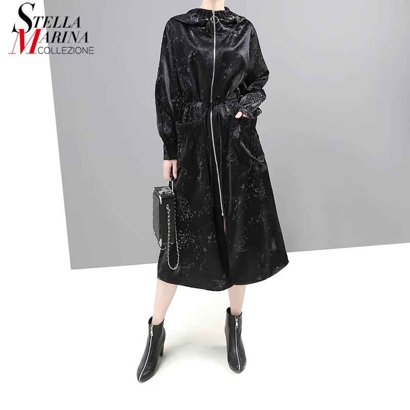 * Новый японский стиль новинка 2019 женский зимний черный длинный плащ с капюшоном