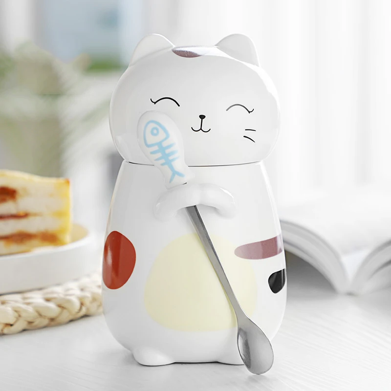 Новые милые Керамика чашка с кружкой для молока рисунками кошек крышкой длинные