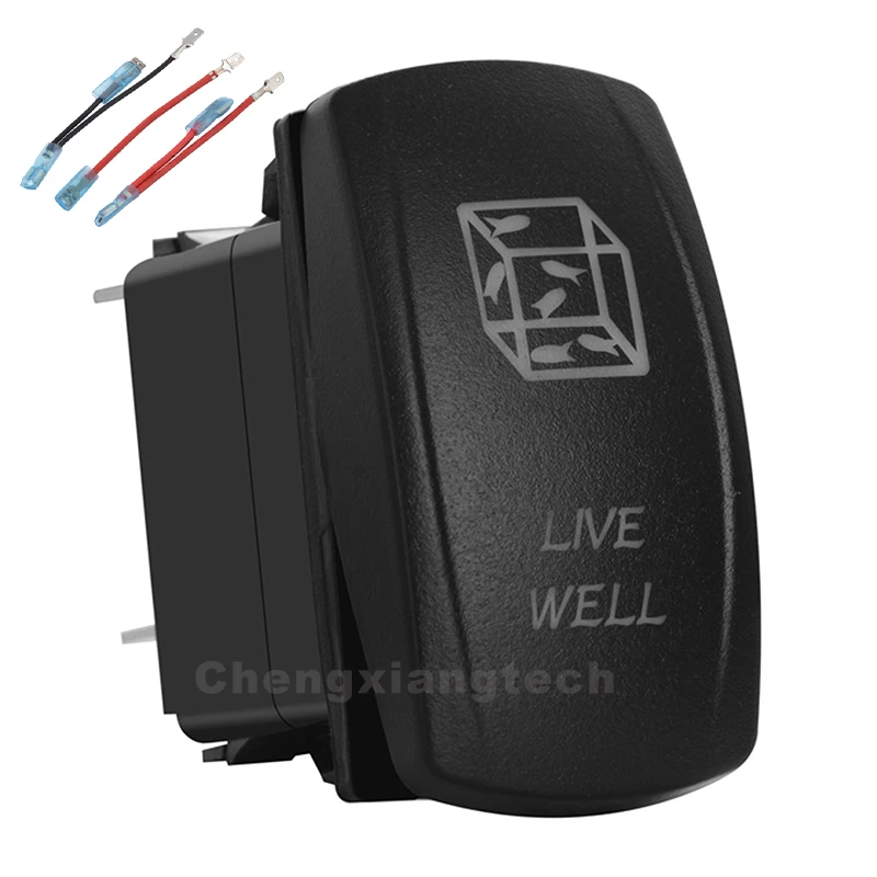 

12v/24v Live Well Up Green & Down Blue Led Rocker Switch 5P SPST ON/OFF+Jumper Wires Set Car Boat Truck Waterproof