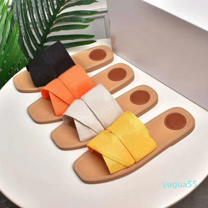 

2021 Top Women Slippers Designer Canvas Cross Woven Sandals Summer Outdoor Peep Toe Casual Slipper Letter Stylist