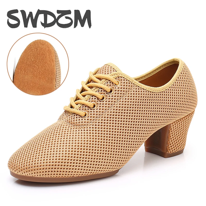

SWDZM Latin Dance Shoes Women Ballroom Jazz Tango Sneaker Dance Shoes Ladies soft Suede sole dancing For Boy Mesh Dance Sneaker