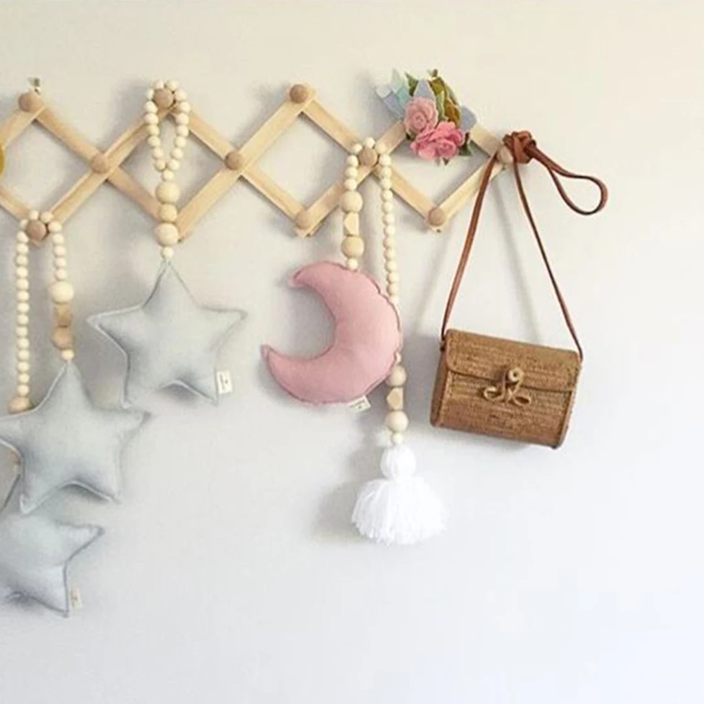 Декор детской кроватки для новорожденных луна звезды деревянные бусины струны