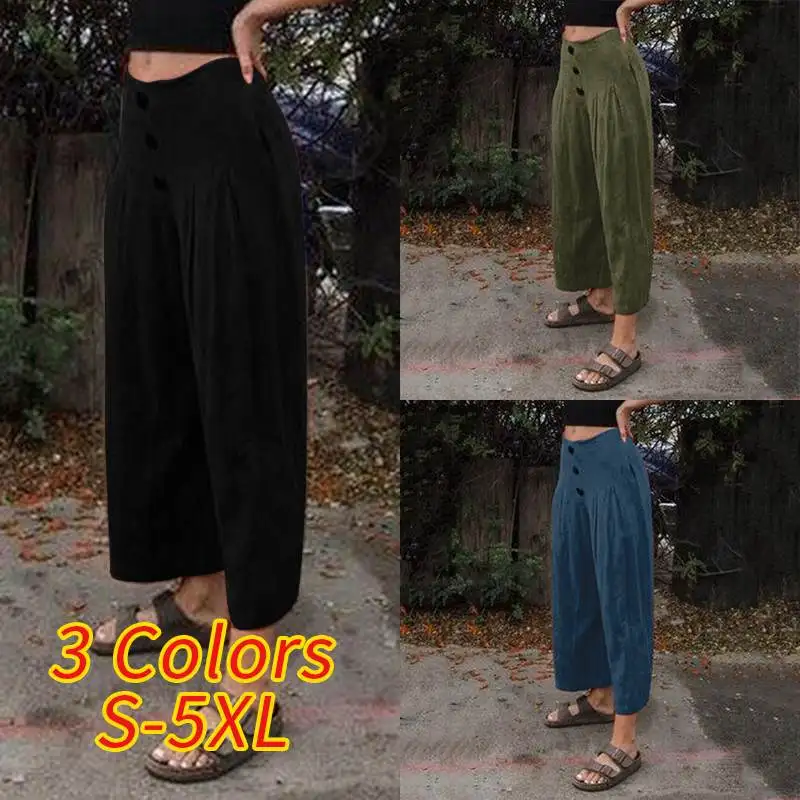 Брюки 2021 повседневные с широкими штанинами женские осенние длинные брюки ZANZEA